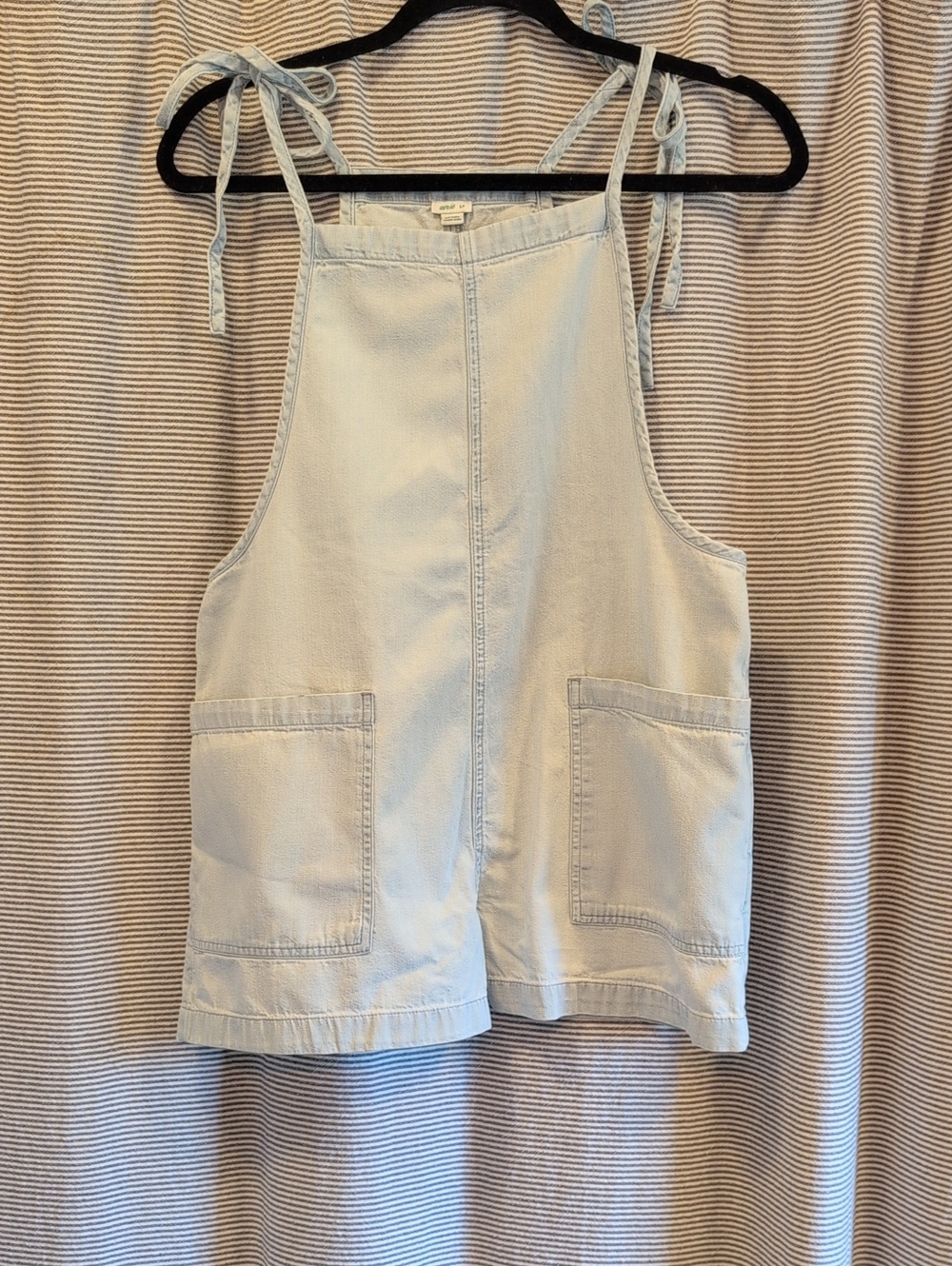 aerie Light Wash Denim Tie-Shoulder Short Overalls
